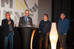 Von Links: Prof. Dr. Manfred Mohr, MdB Klaus Mindrup, Marcus Schwenzel, Ranga Yogeshwar (Foto: Marek Karakasevic)